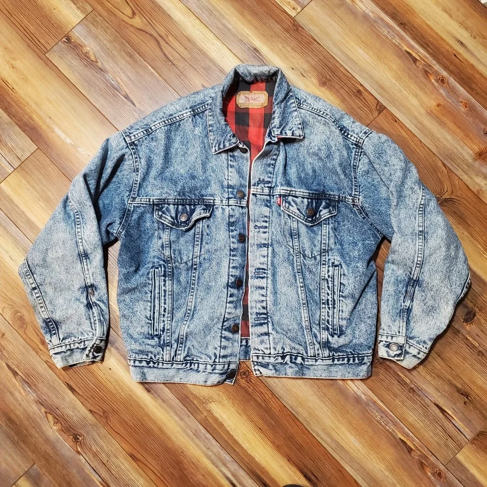 VTG Levis Trucker Jacket Acid Wash Blanket Lined Made in USA 70417 Type 3 80s